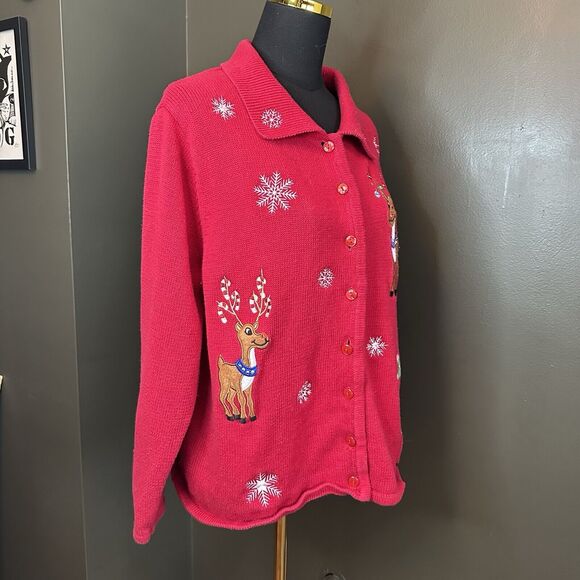 Vintage Classic Elements Button Front Sweater Kitsch Christmas Embroidered 20-22 - Picture 8 of 8